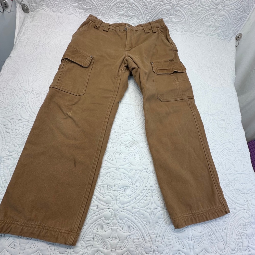 Duluth Brown insulated Canvas Cargo Work Pants Mens 35x28 Straight Leg Rugged